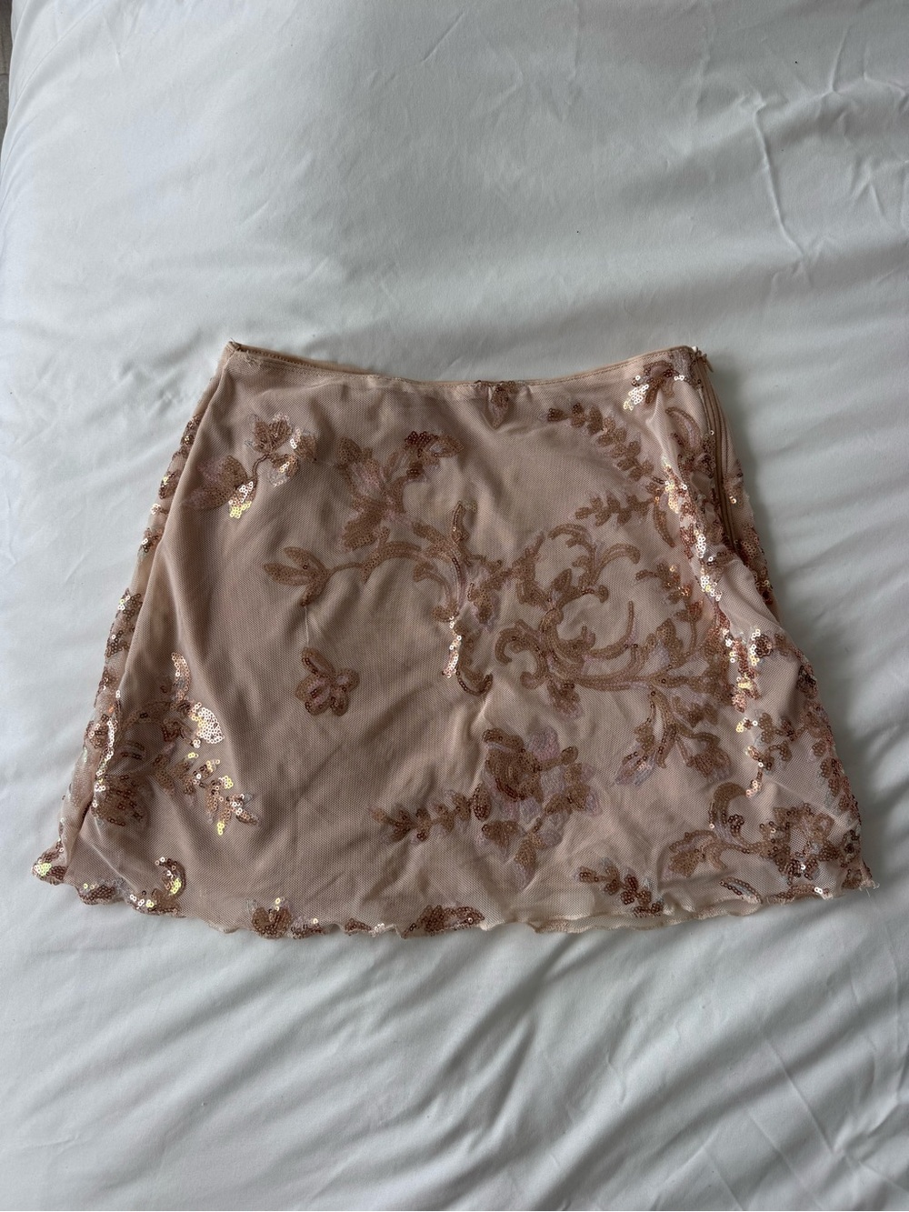 Women's Blush Sequin Floral Mini Skirt